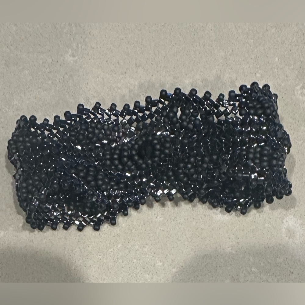 Vintage Boho Black Beaded Mesh Bracelet